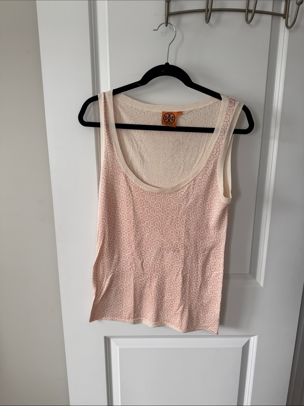 Tory Burch 100 percent silk Blush Pink Lace-Effect Scoop Neck Tank
